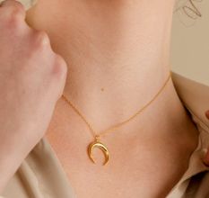 Crescent Moon Pendant necklace for women,Brass 22k gold plated, Handmade jewelry
